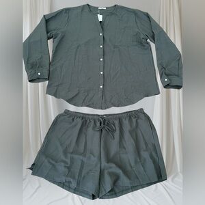 Ekouaer Women’s Long Sleeves Lounge Shorts Set Green Size XXL